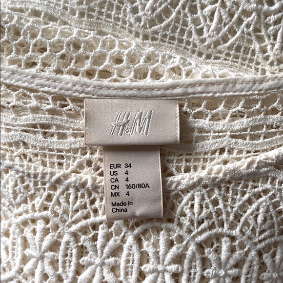 H&M Boho Lace Crochet Top Sheer Cream Short Sleeve - Picture 3 of 6